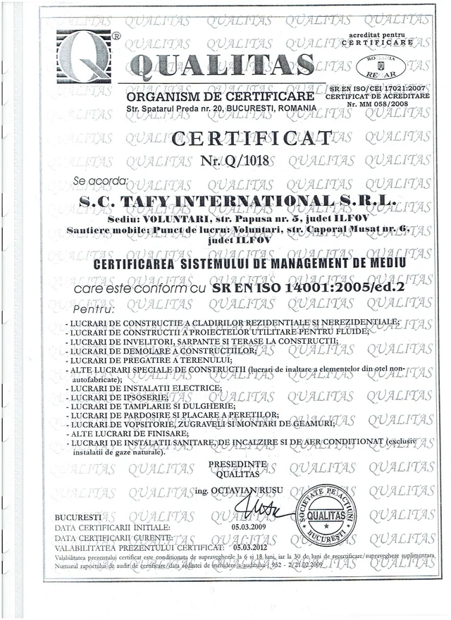 Environmental management certificate