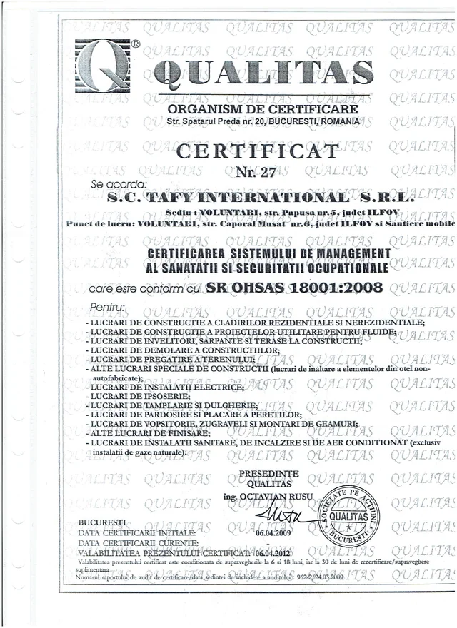Occupational health & safety certificate